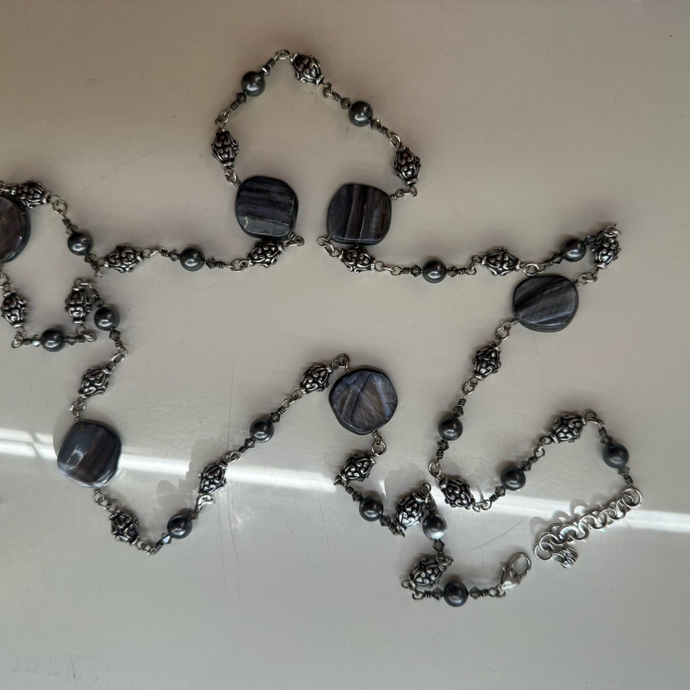 Brighton Silver and Black Necklace with Beaded Accents